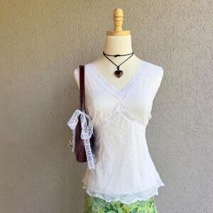 Vintage Y2K White Lace Tank Top Blouse Size 1X Boho Whimsy Cottage